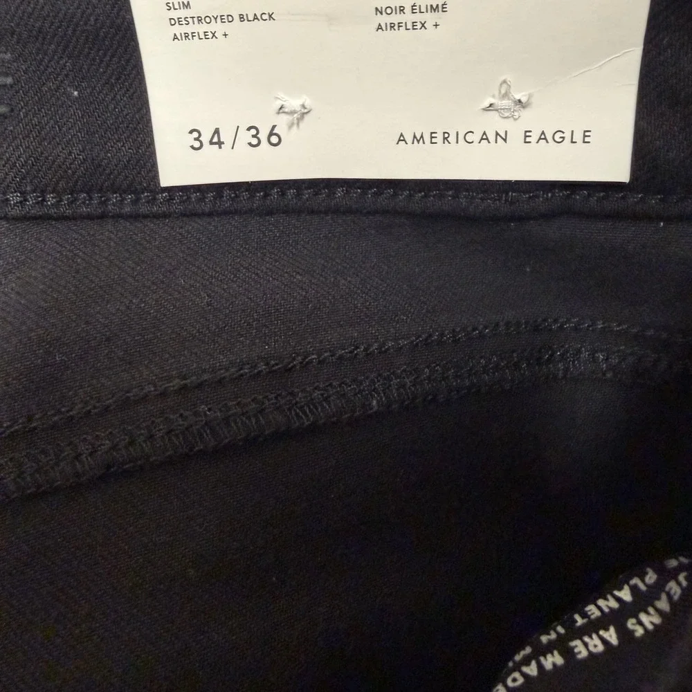 American Eagle Mens Airflex+ Slim Distressed Jeans 34/36 Black Ripped Streetwear